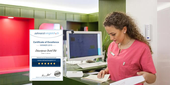 Dental Club gewinnt “Certificate of Excellence” bei Zahnarztvergleich.ch
